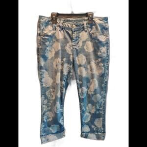 Lauren Conrad Flowered Denim Capri Jeans Size 8
